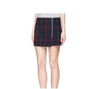 Elizabeth and James Navy Blue Purple Plaid Zip Asymmetrical Mini Skirt 6